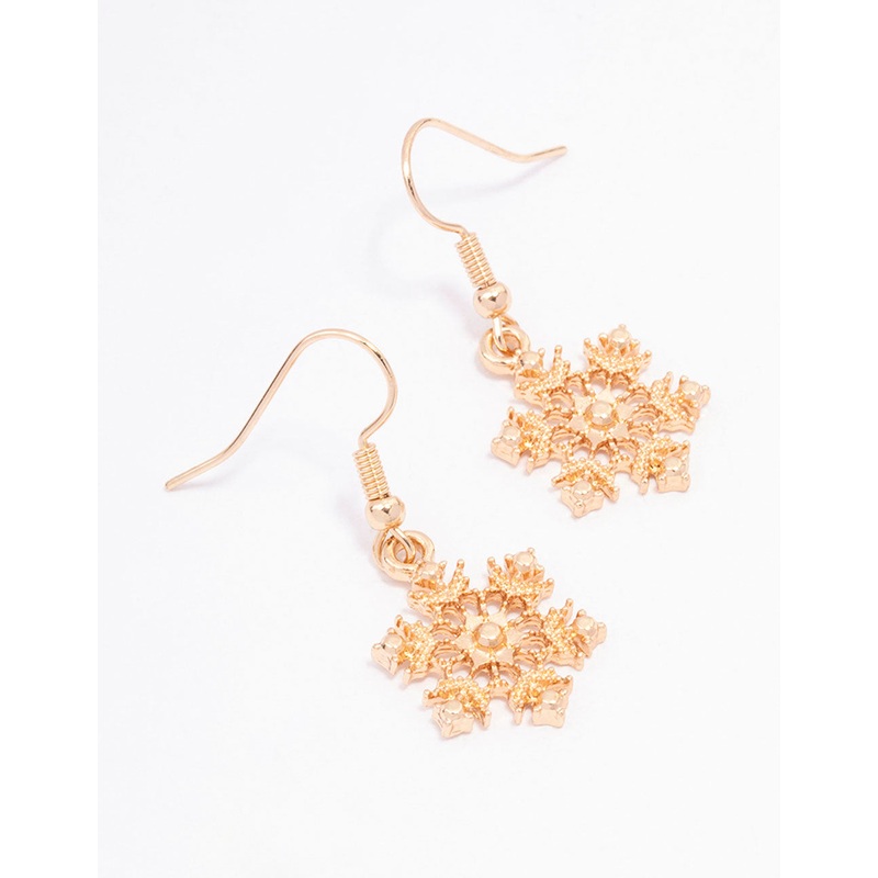 Gold Snowflake Drop Earrings|Default Title