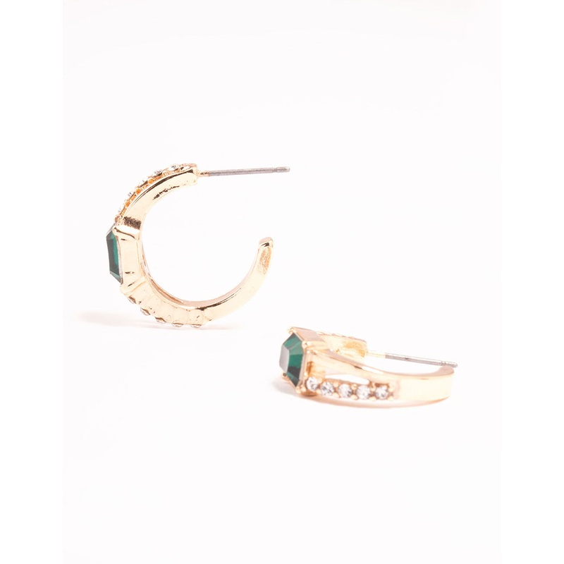 Gold Statement Stone Diamante Hoop Earrings