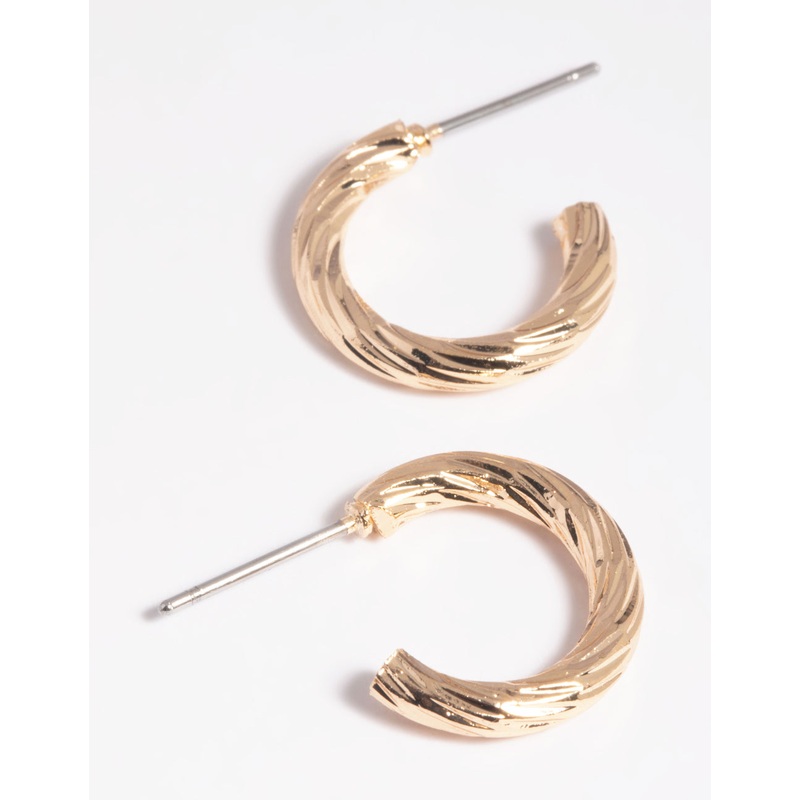 Gold Twisted Huggie Hoop Earrings