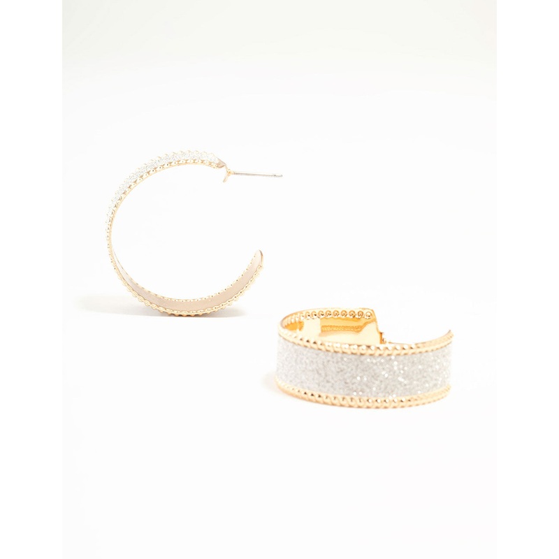Gold Wide Glitter Hoop Earrings