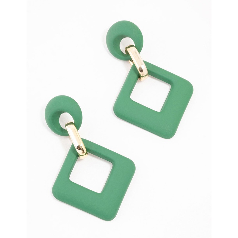 Green Acrylic Diamond Link Drop Earrings