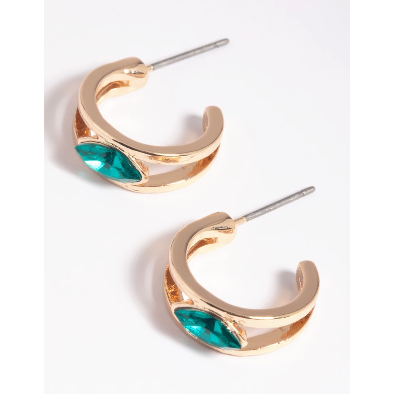 Green Jewel Huggie Hoop Earrings