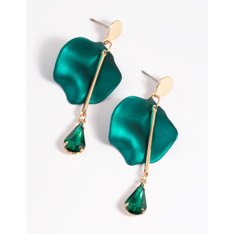 Green Petal & Pear Stone Drop Earrings