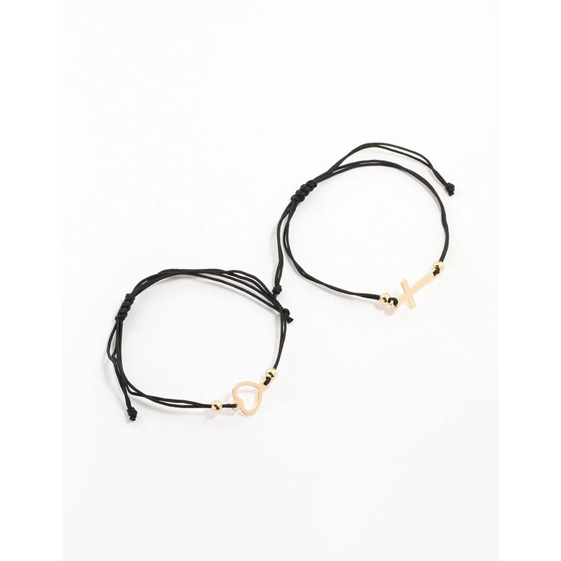 Heart & Cross Fabric Rope Bracelets 2-Pack