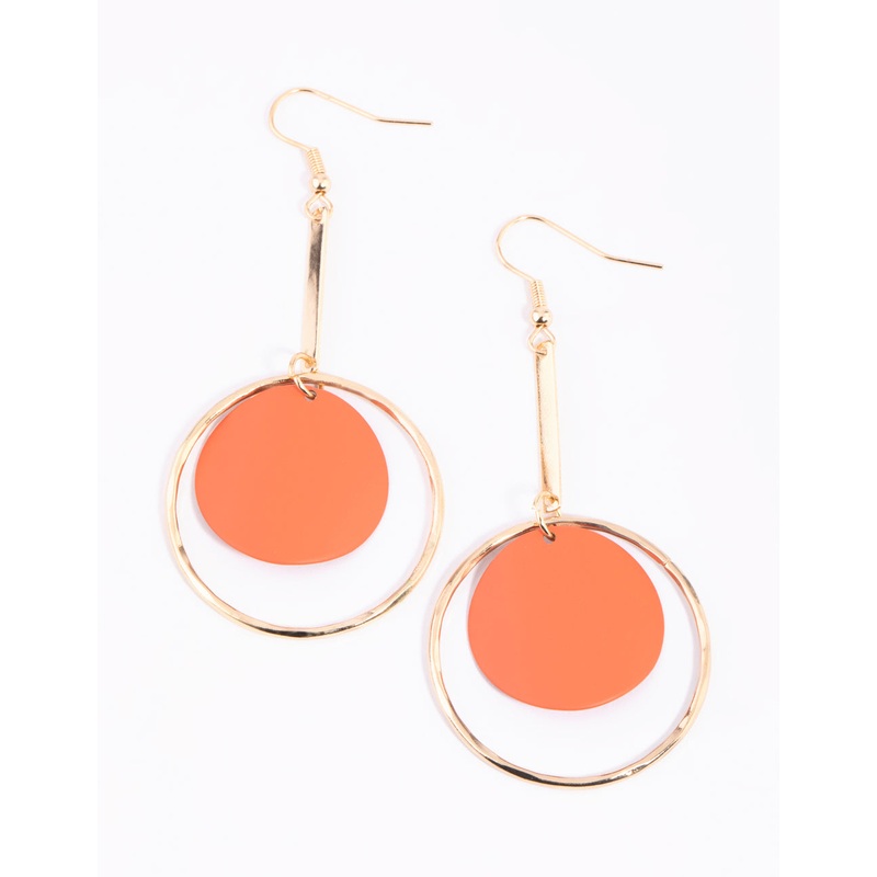 Matte Orange Disc Drop Earrings