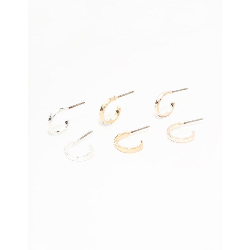 Mixed Metals Basic Huggie Earrings 3-Pack