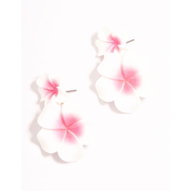 Pink Frangipani Acrylic Drop Earrings