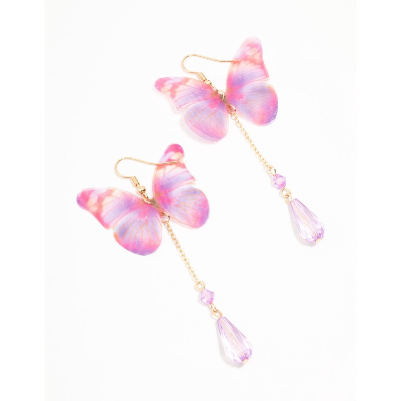 Pink Tie Dye Butterfly Drop Earrings