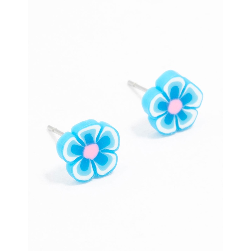 Plastic Fimo Flower Stud Earrings
