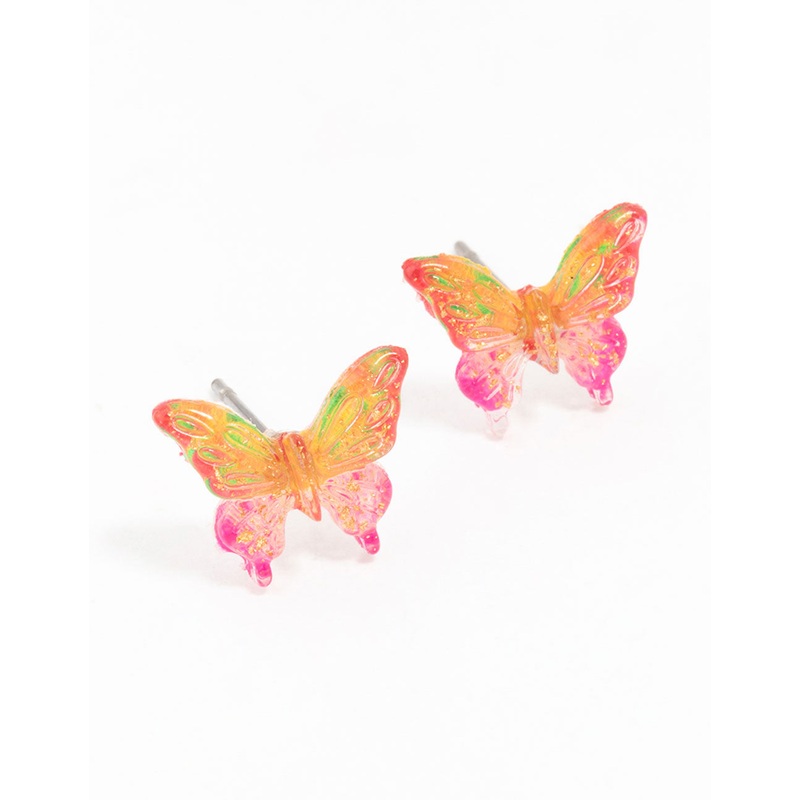 Plastic Ombre Butterfly Stud Earrings