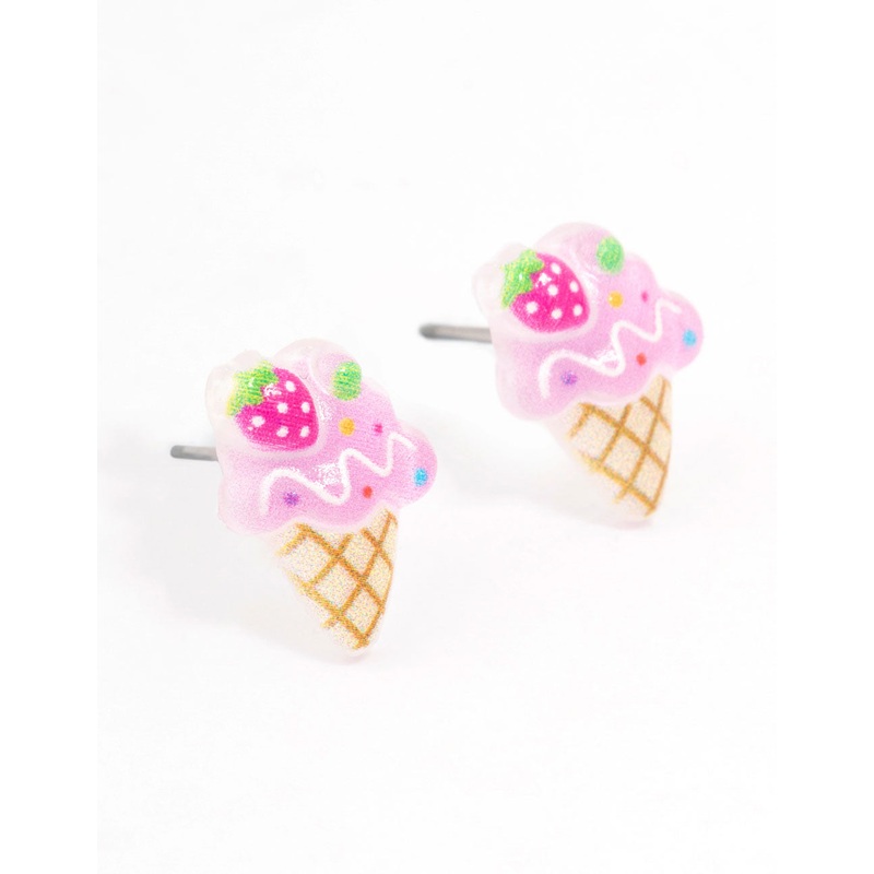 Plastic Strawberry Icecream Stud Earrings