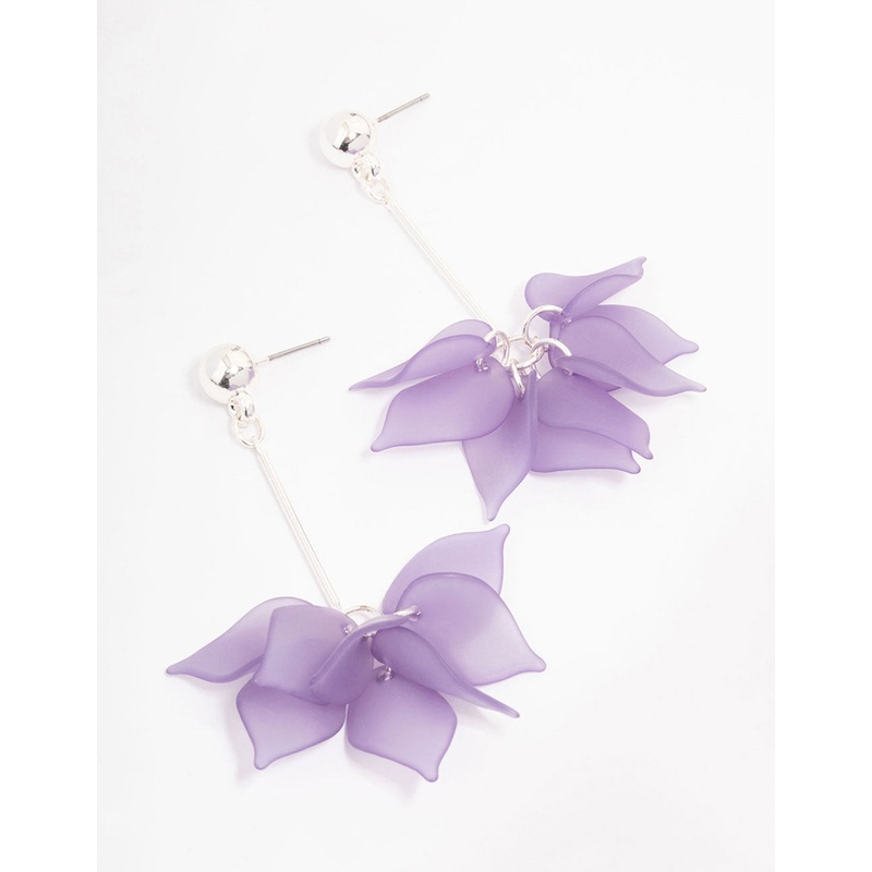 Purple Frosted Petal Bar Drop Earrings