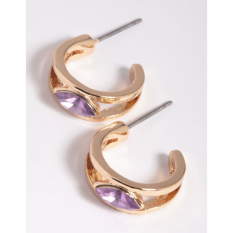 Purple Jewel Huggie Hoop Earrings