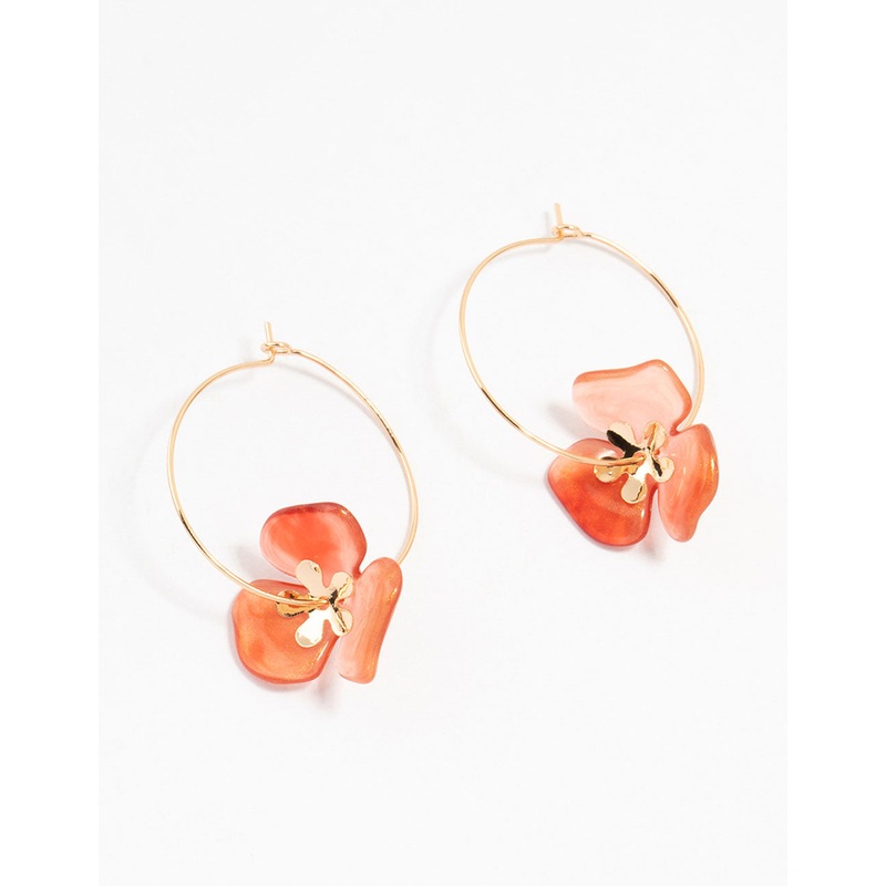 Red Acrylic Large Flower Wire Hoop Earrings