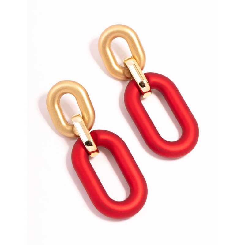 Red Coated Metal Pearlised Link Drop Earrings