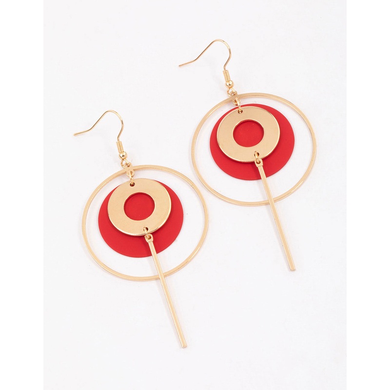 Red Multi Open Circle Drop Earrings