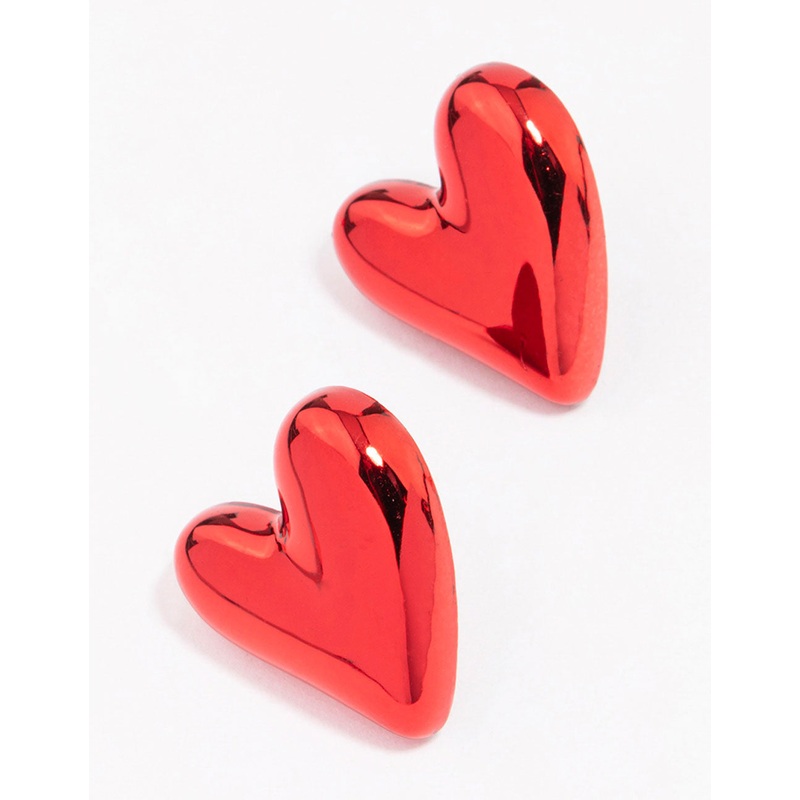 Red Puffy Heart Stud Earrings|Default Title
