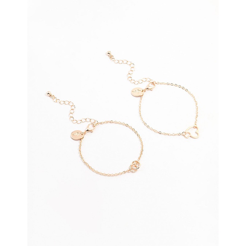 Rose Gold Circle, Link & Heart Bracelets 2-Pack