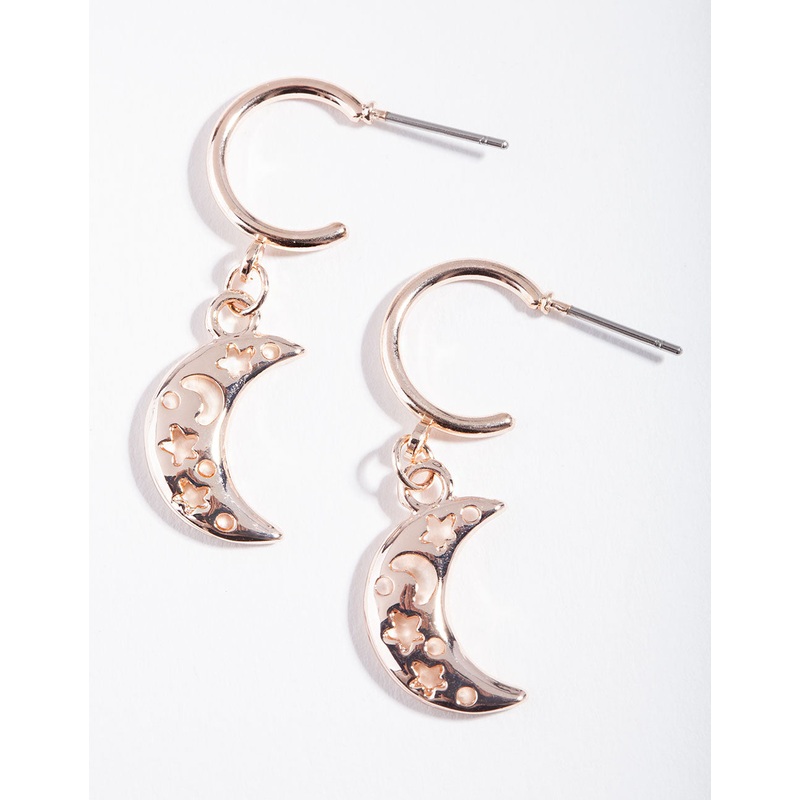 Rose Gold Cut Out Moon Hoop Earrings