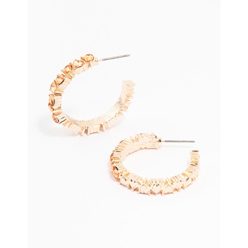 Rose Gold Diamante Pear Hoop Earrings