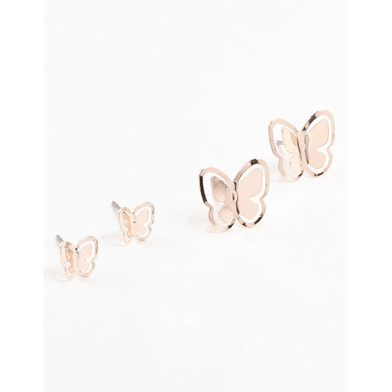 Rose Gold Multiple Butterfly Stud Earrings