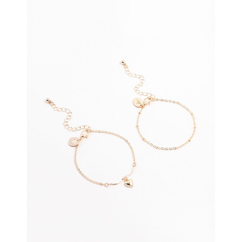 Rose Gold Puff Heart Bar Bracelets 2-Pack