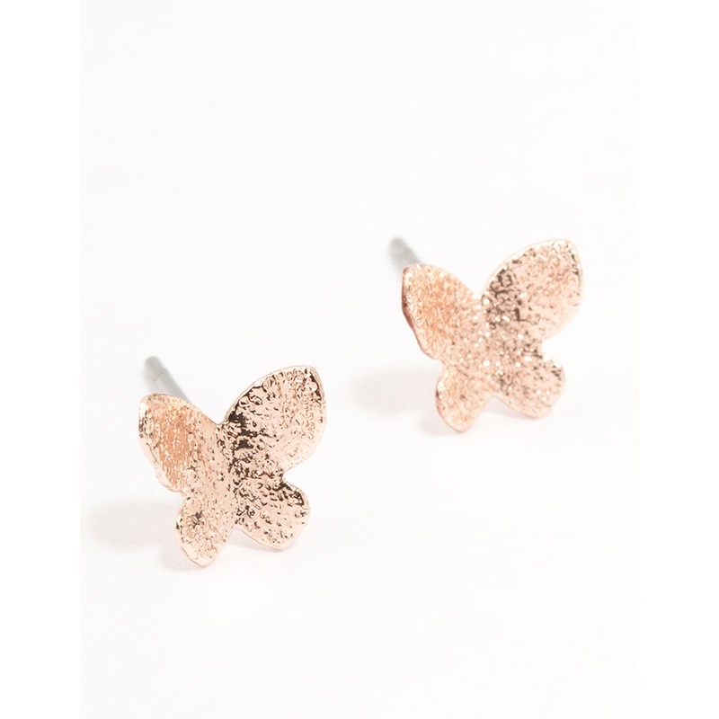 Rose Gold Sand Blast Butterfly Stud Earrings