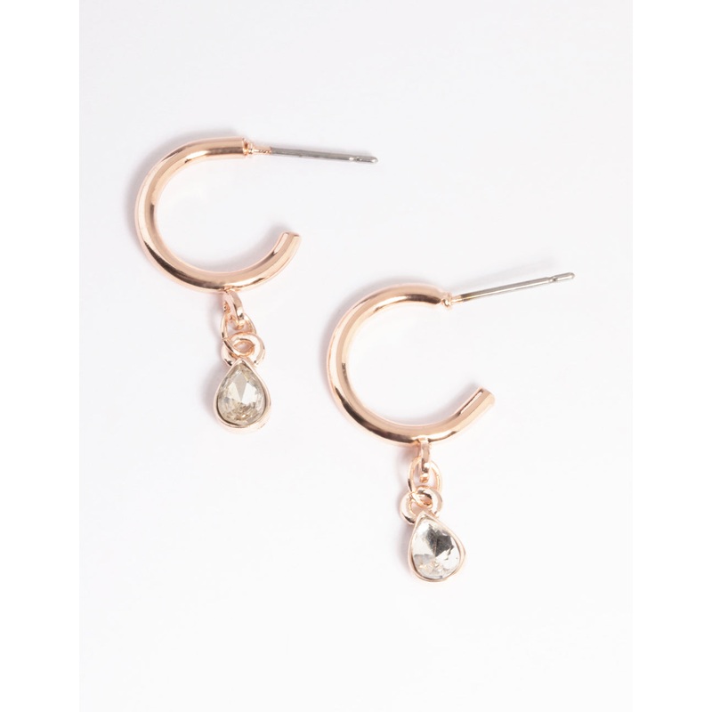Rose Gold Stone Drop Huggie Earrings