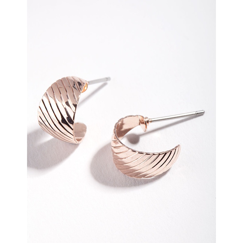 Rose Gold Textured Chunky Hoop Earrings
