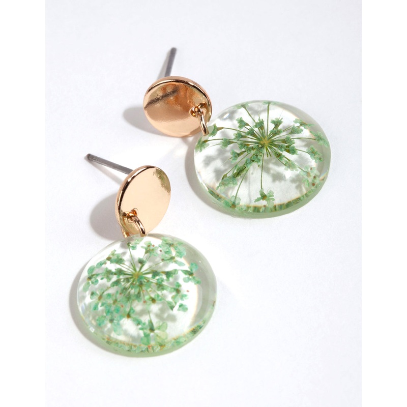 Turquoise Round Trapped Flower Drop Earrings