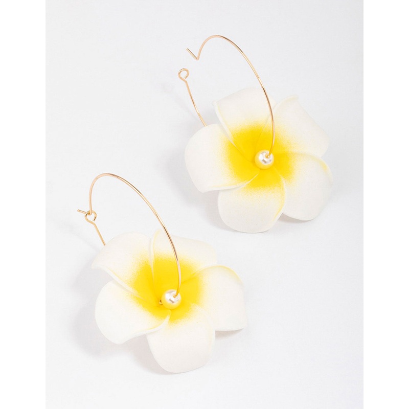 White Frangipani Pearl Hoop Earrings