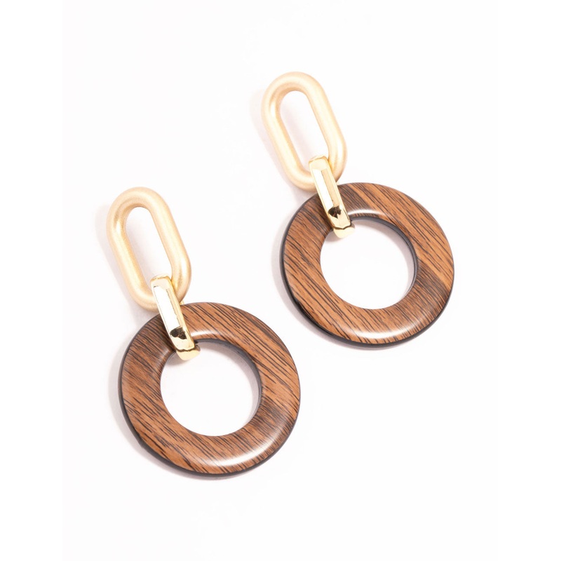 Wood Grain Link Acrylic Drop Earrings