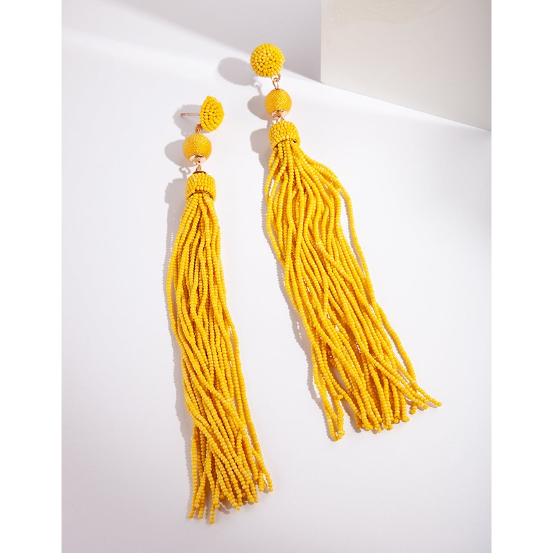 Yellow fine Beaded Earrings|Default Title