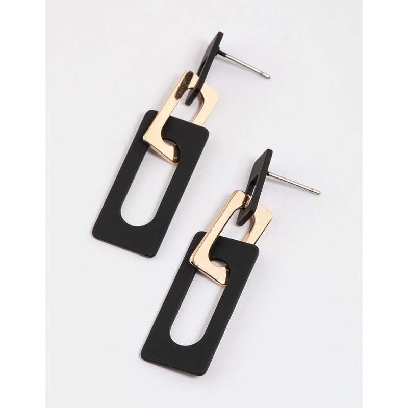 Black Coated Double Rectangle Drop Earrings