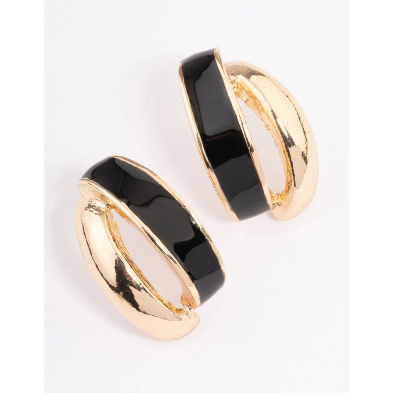 Black Cross Over Illusion Hoop Earrings