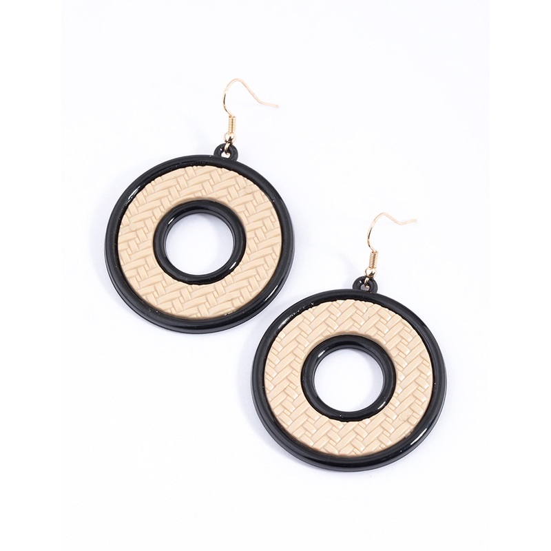 Black Open Round Weave Drop Earrings