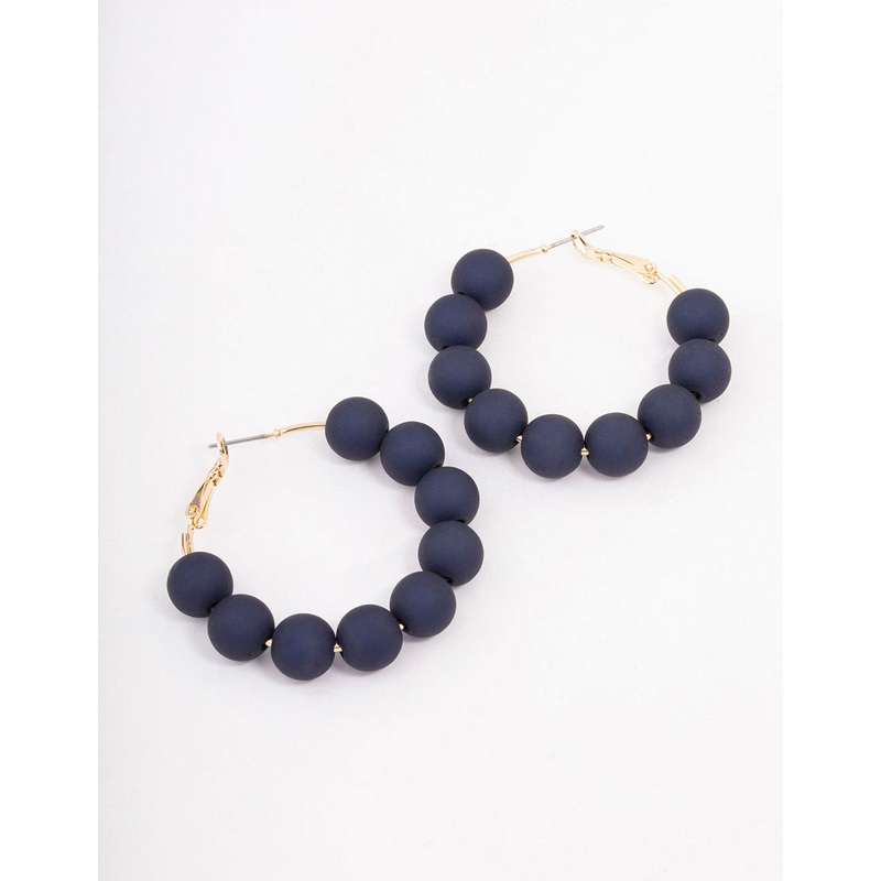 Black Rubber Ball Hoop Earrings