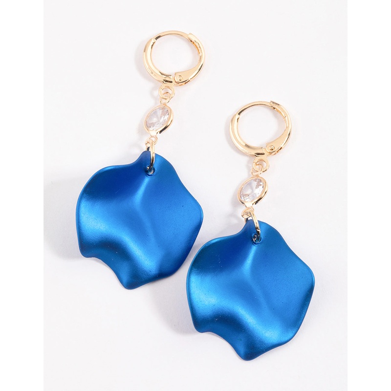 Blue Marquise Diamante & Petal Huggie Earrings