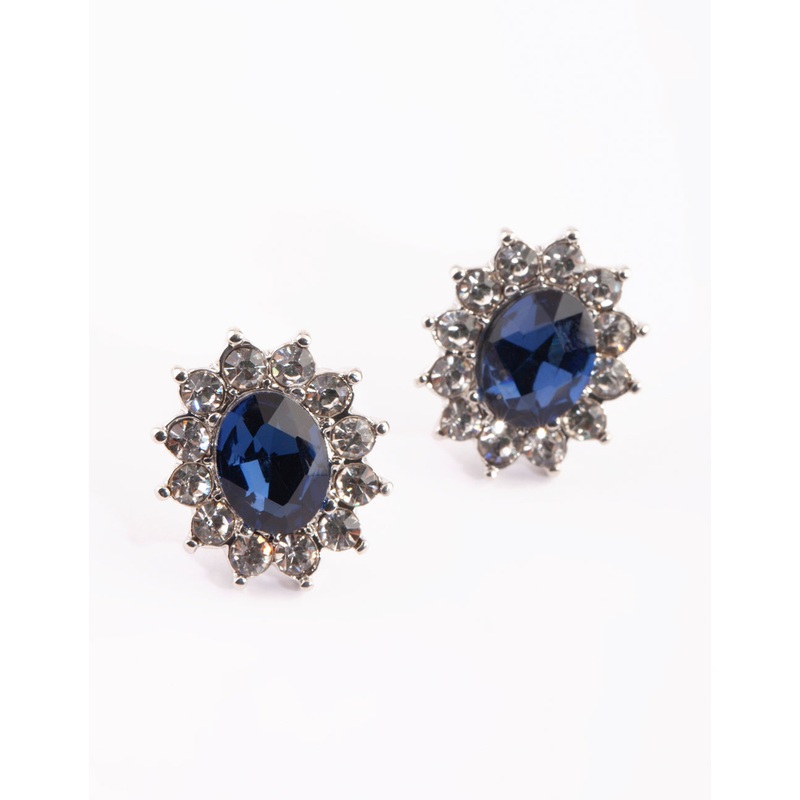 Blue Oval Stud Earrings|Default Title