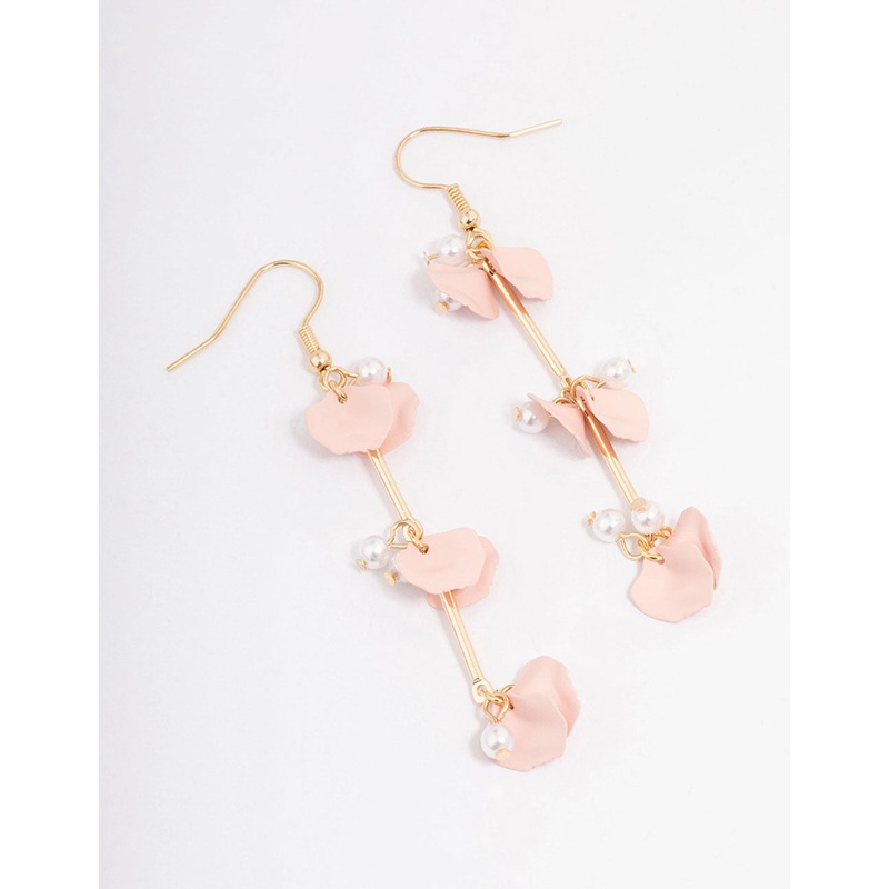 Blush Pearl & Petal Bar Drop Earrings