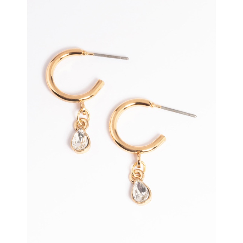 Crystal Teardrop Stone Drop Huggie Earrings