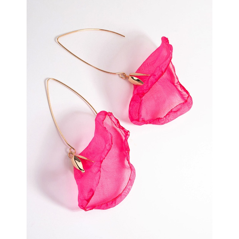 Fuchsia Fabric Flower Drop Earrings