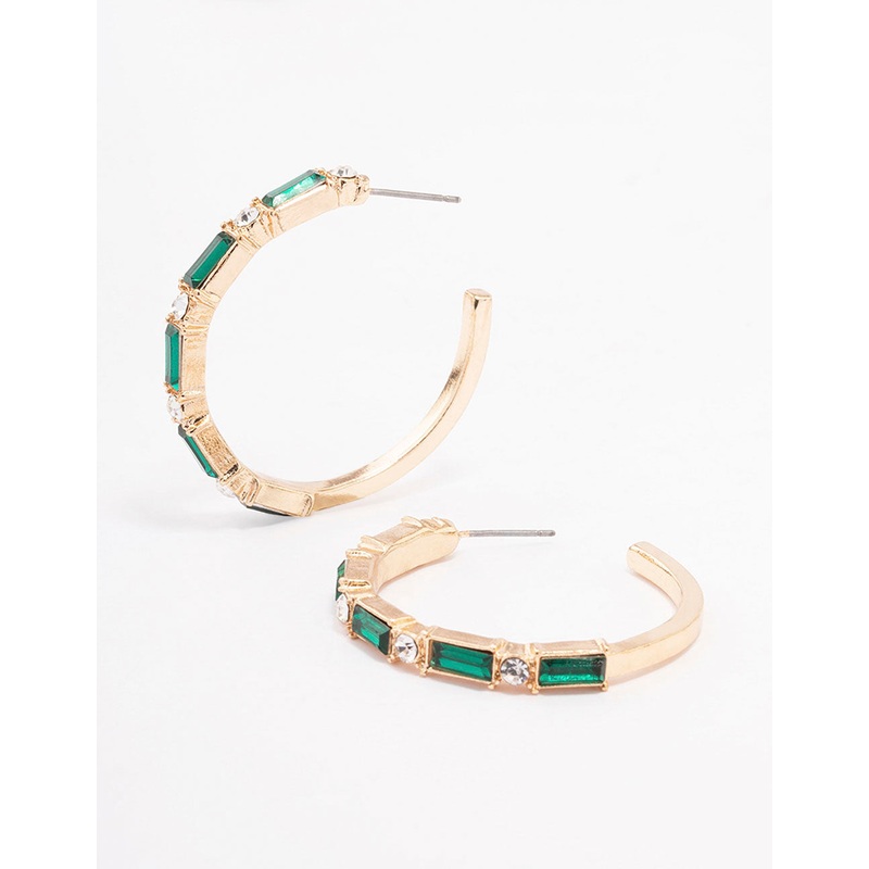 Gold Baguette Medium Hoop Earrings