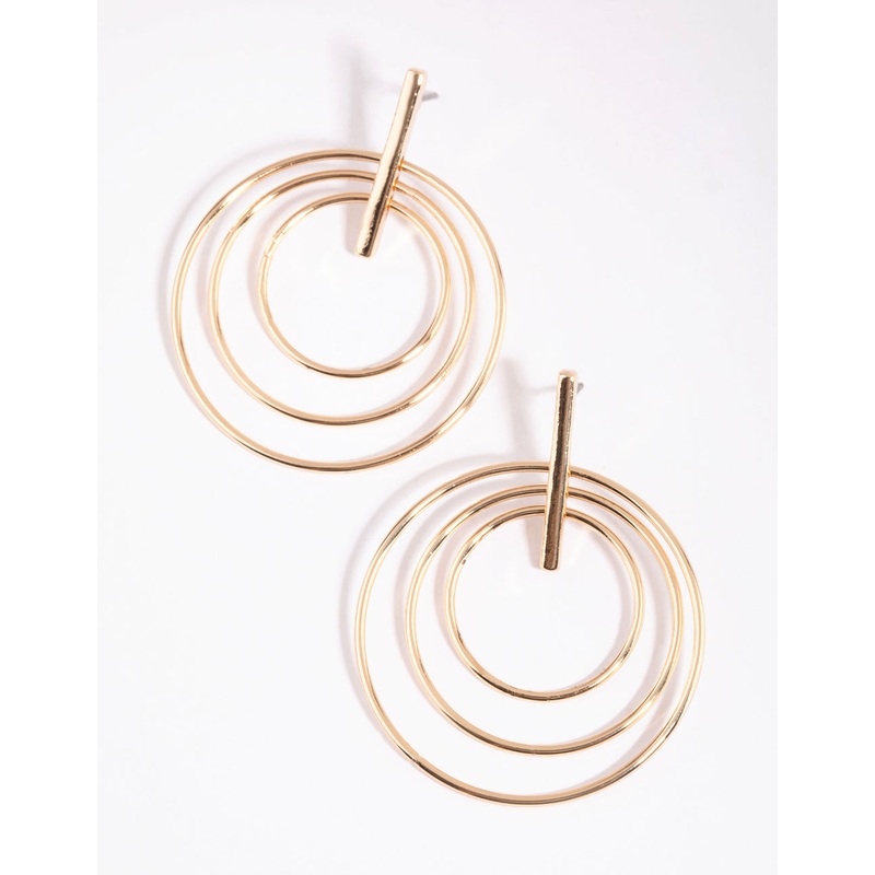 Gold Bar & Triple Circle Earrings