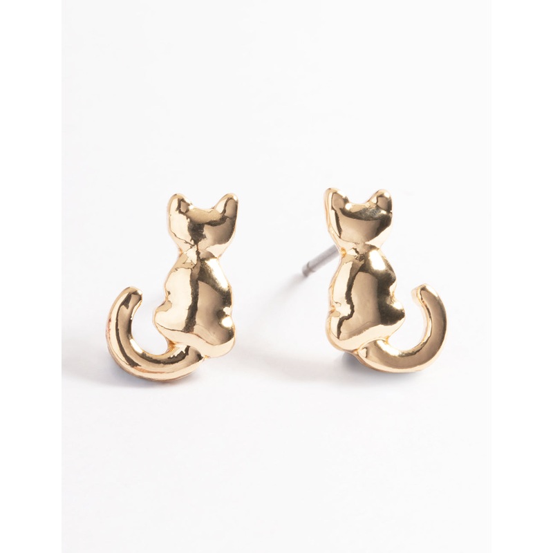 Gold Cat Stud Earrings|Default Title