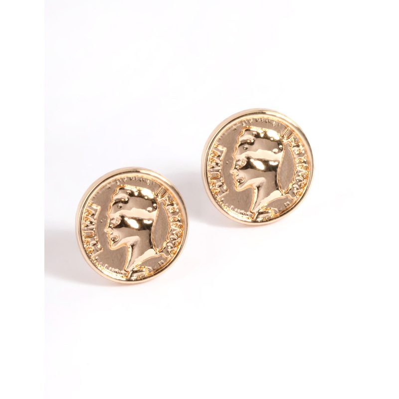 Gold Coin Stud Earrings|Default Title
