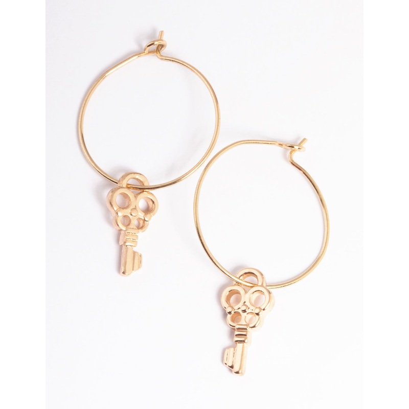 Gold Cut Out Key Hoop Earrings