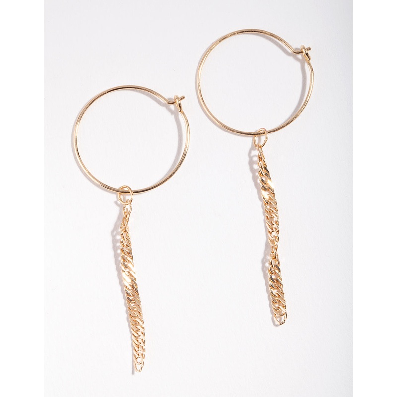 Gold Dainty Chain Drop Hoop Earrings