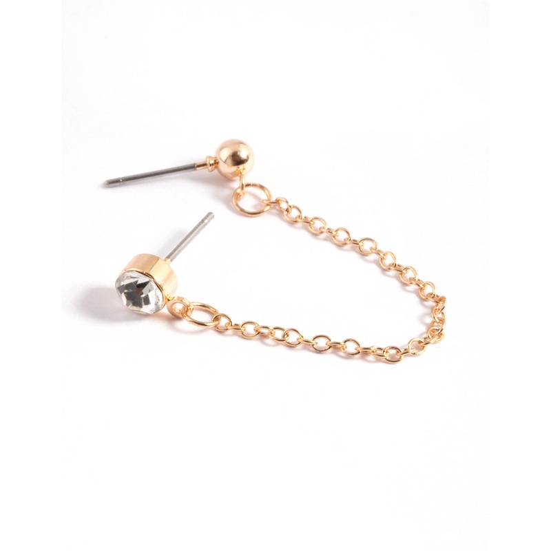 Gold Double Diamante & Ball Chain Earrings