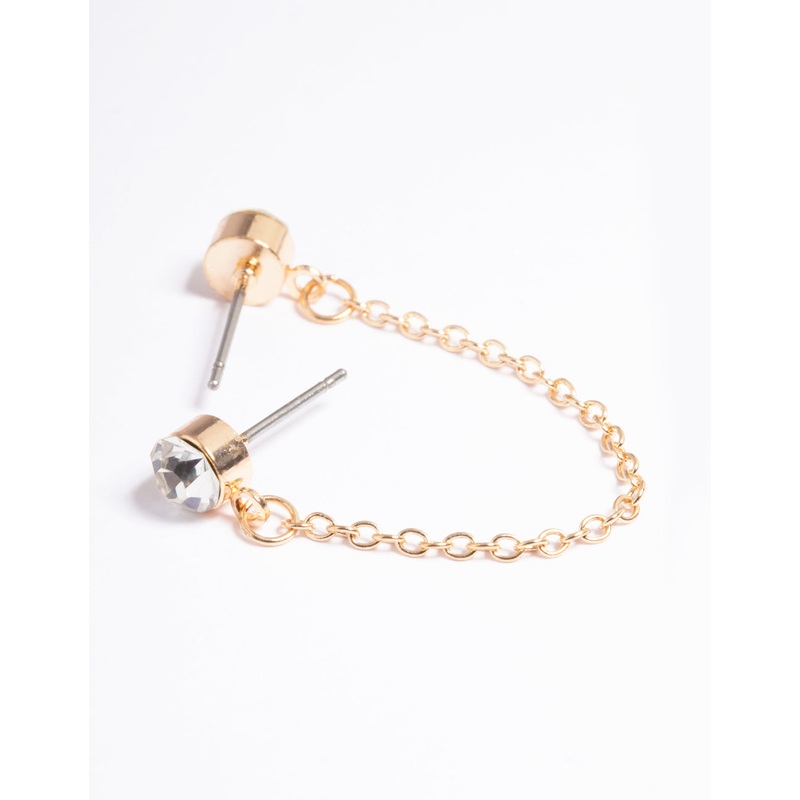 Gold Double Diamante Chain Earrings